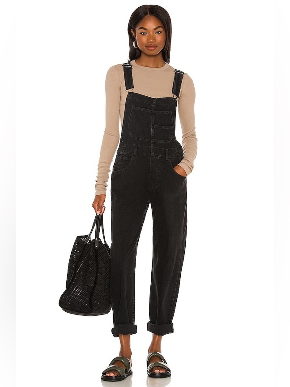 Free People We The Free Ziggy Denim Overall in Mineral Black